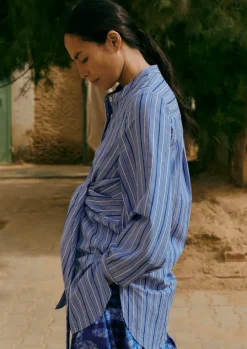 Stripe Poplin Wrap Front Shirt