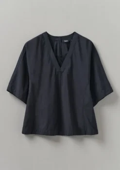 Textured Cotton Poplin V-Neck Top