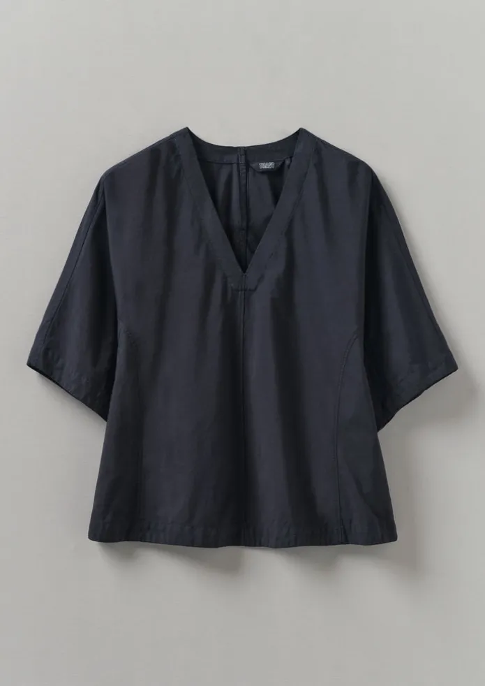 Textured Cotton Poplin V-Neck Top