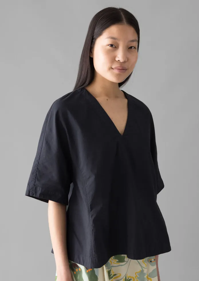 Textured Cotton Poplin V-Neck Top