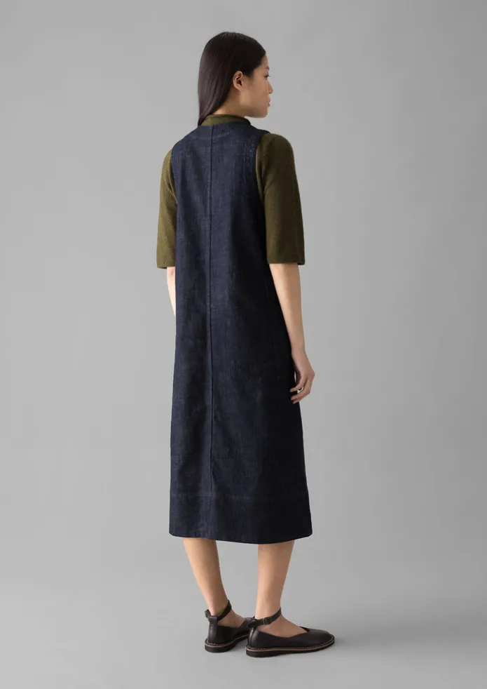 V-Neck Denim Pinafore Dress