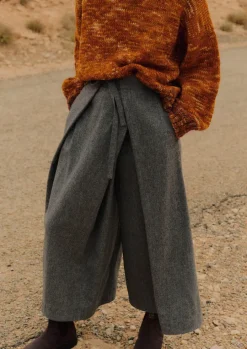 Wool Flannel Tie Front Culottes