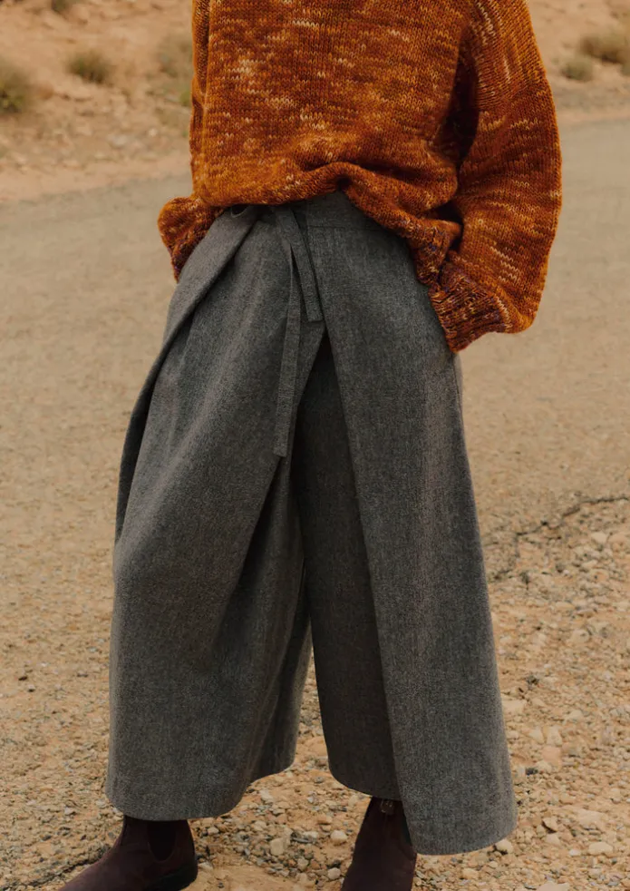 Wool Flannel Tie Front Culottes
